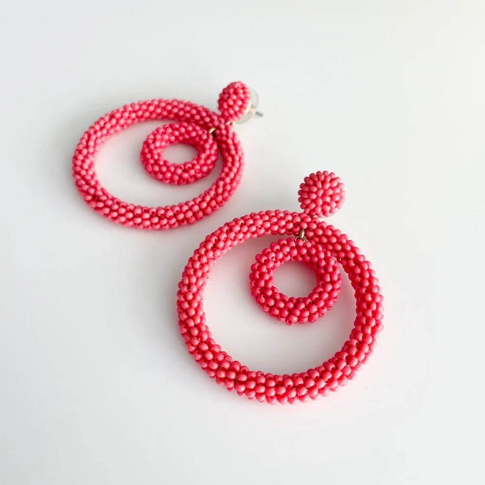 J. Crew Factory Boho Beaded Statement Earrings (Pink)